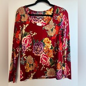 Johnny Was Red Floral Long Sleeve Top